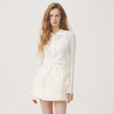 SHEER LONG SLEEVED POLO - IVORY