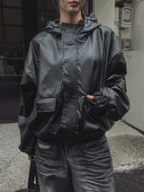 Binsi Pocket Overfit Hood Leather Jumper