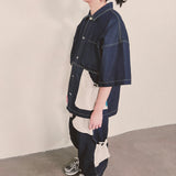 reverse terry pocket denim shortsleeve shirt_blue