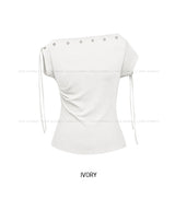 ロエアイレットストラップアンバランスショルダーTシャツ