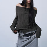 FOLDING WAIST BAND MAXI SKIRT (MELANGE GRAY)