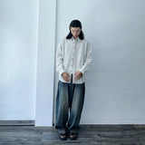 Curved Striped Washed Denim Trousers