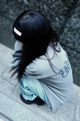 Damaged waffle button long sleeve t-shirts gray