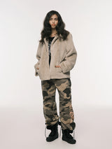 COLLAR FUR JACKET BEIGE