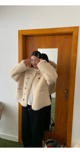 wool kitsch button round fur jacket