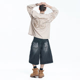 Star 8-part denim bermuda pants - BLACK