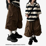 Naa Pintuck Pleated Banded Waist Cargo Bermuda Shorts