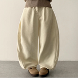 Sand corduroy side pin-tuck wide pants