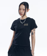 スターレタリングクロップドTシャツ - ブラック