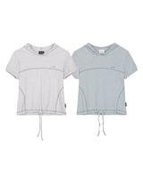 Puff Cover Stitch Crop Hoodie - SKY BLUE MELANGE