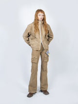 Curved Hood Leather Jacket (Beige)