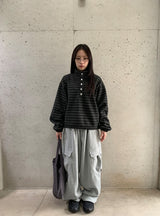 ペタンズブラッシュハイネックボーダー裏起毛スウェットシャツ
