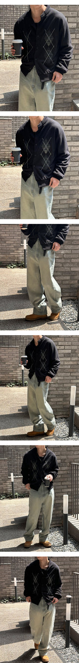 [Unisex] Argyle pattern half neck cardigan(2color)