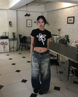 Cat gradation denim pants