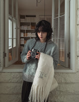 トリミングモヘアフードレイヤーニット