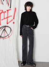 Japanese-style retro washed denim loose flared straight-leg long pants