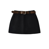 Modern Belted Wool Mini Skirt