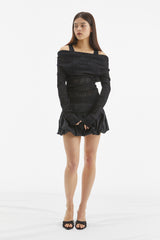 BUBBLE HEM MINI SKIRT / BLACK