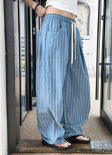 [Unisex] リネンストライプバンディングパンツ(2color)
