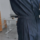 ASCLO Coolever Side Buckle Linen Denim Slacks (3color)