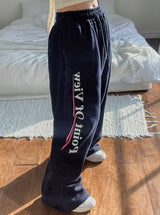 ポイントレタリング起毛ワイドパンツ