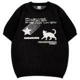 Star and Cat Jacquard Knit Half T-shirt