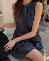 Gon checkered frill mini dress