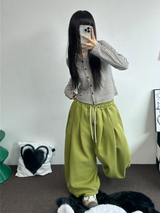 HARDU STRING COTTON BABY TWO ピンタックバルーンロングパンツ 🩶🤎🖤🩷💚6COLOR