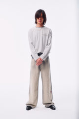 JACQUARD STRIPE TOTEM PRINT CUFF HOLLOW EMBROIDERY RAW-EDGE BASE LAYER LONG SLEEVE