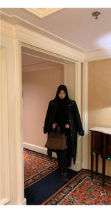 Half Turtleneck Black Flared Long Dress