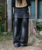W STAR APPLIQUE LAYERED SKIRT DENIM PANTS(CV2GFFD111A)