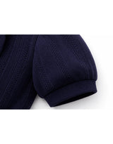 デイジースカラップカラーコントラストショートスリーブニットカーディガン Navy