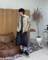 Furd-dyed zipper short-sleeve shirt