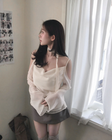 romang drape cut off-shoulder bl tie set