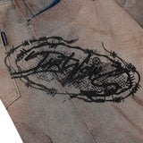 DirtyCoins Stain Disstress Baggy Denim Pants Faded Blue