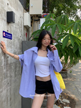 Blue check turban pocket loose fit shirt