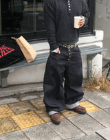 No.1537 Vワイドノンフェードデニムパンツ