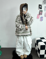 ピーチフリース🍑 オーバーヒップカーゴロングパンツ 💚🤍🖤3COLOR