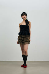 LEOPARD CANCAN MINI SKIRT PANTS / BROWN