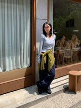 ボタン フェイク Vネック リブ スリム Tシャツ（8色）