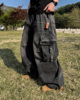 Lace Buckle Wide Cargo Denim