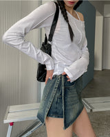 [Belt set] ロージーデニムラップスカートパンツ
