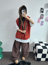 FLEECE LAYERED VEST ZIP UP💚💙🖤🧡4COLOR