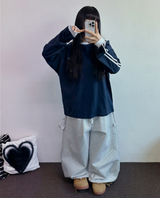 ヒップツーラインナンバーリングロゴスリーブTシャツ💙🤍🖤3カラー