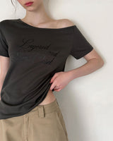[ORIGINAL] フォーカス オフショルダー グリッター ショートスリーブ Tシャツ