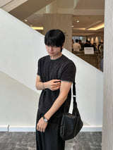 キルステッチセミマッスルフィットニットショートスリーブTシャツ