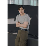 High ribbed henry neck half sleeves(Gray)