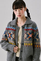 Grid Jacquard Cardigan [Gray]