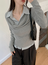 #FZ Stripe Shirt Layered Drape T-Shirt (2color)