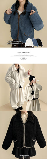 Onte color matching pocket fleece collar zipup